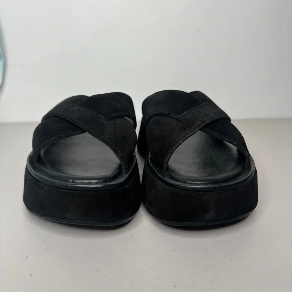 Free People NEW Black Suede Leather Asbury Flatform Sandal Slides Size 7